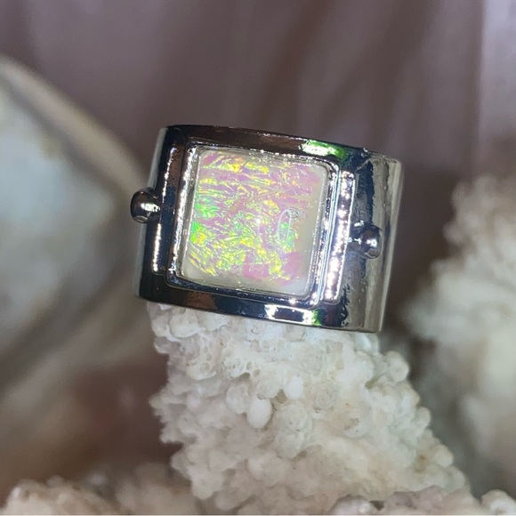 Sale * Australian Opalite Artisan Handcrafted modern 925 wide band Ring - Picture 8 of 10